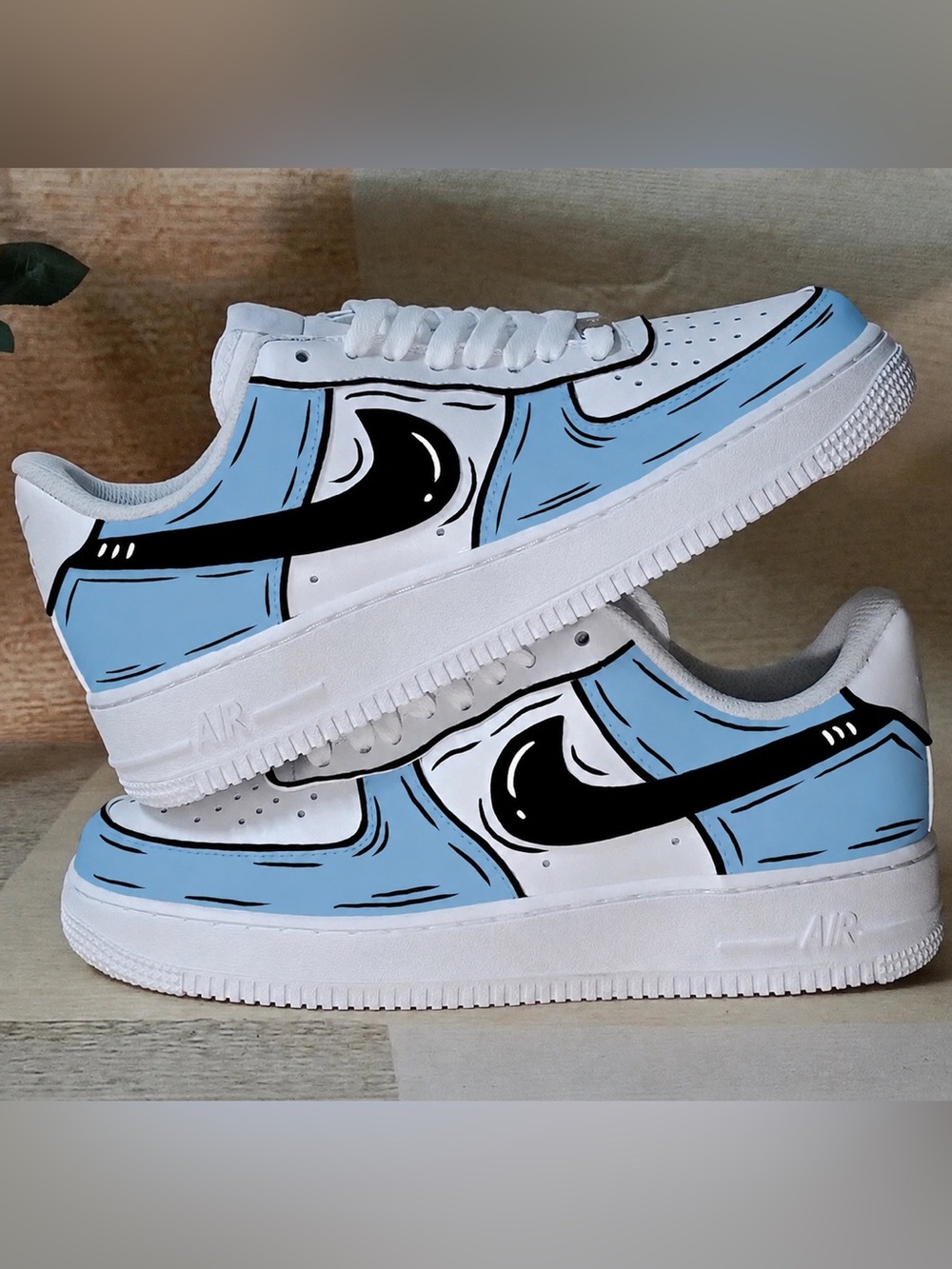 Blue and white cartoon custom sneakers